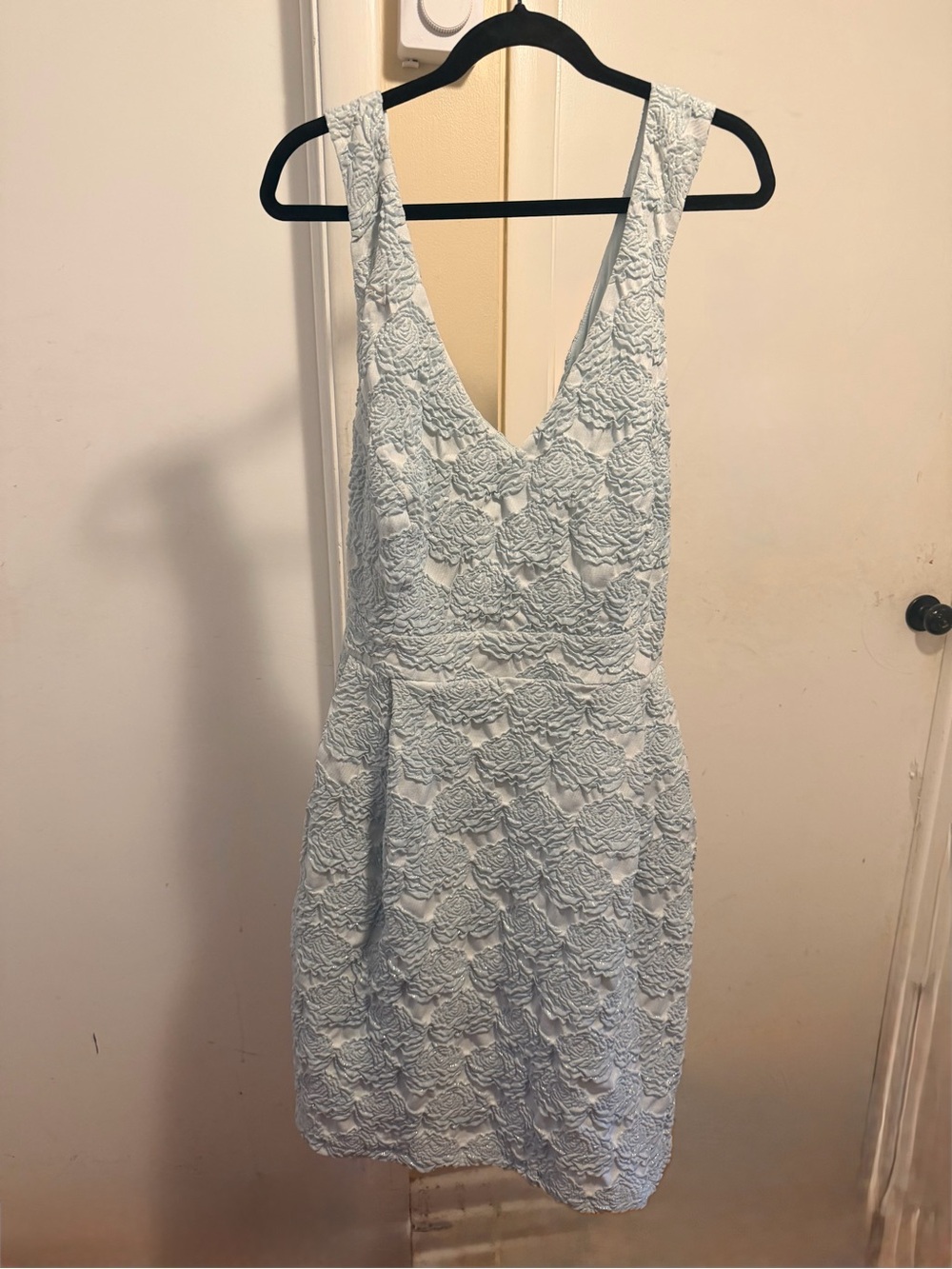 V-Neck Textured Lace Dress in Light Blue